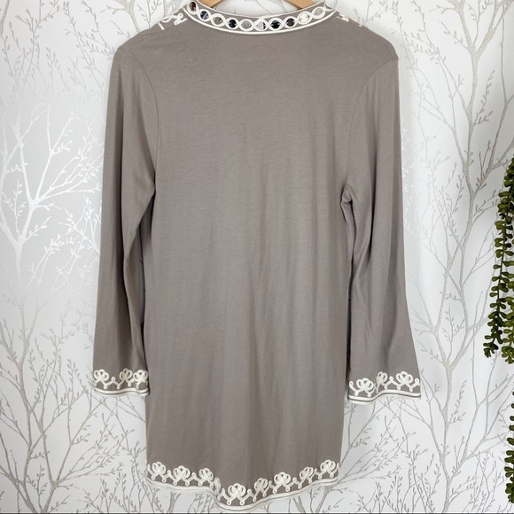 INC International Concepts Taupe Embellished Pima Cotton V-Neck Top Large - Picture 2 of 12